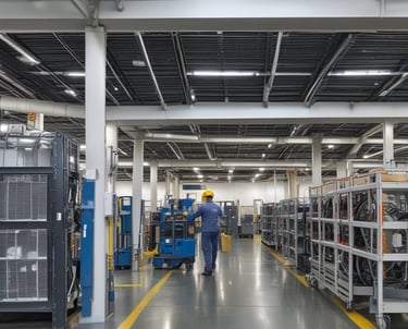 A technician installing network cables and configuring computers.