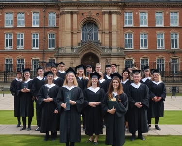 A friendly teacher engaging with a small group of attentive students in a bright classroom.