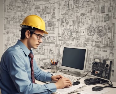 A tall metal telecommunications tower rises against a backdrop of a bright blue sky filled with scattered fluffy white clouds. The structure features antennas and equipment mounted at the top.