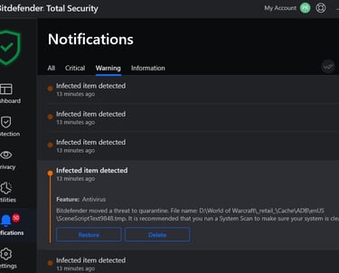 Bitdefender World of Warcraft malware, WoW Bitdefender false positive, Wow.exe malware detected, Battle.net Bitdefender