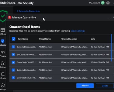 Bitdefender World of Warcraft malware, WoW Bitdefender false positive, Wow.exe malware detected, Battle.net Bitdefender