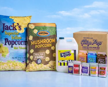 Venta de insumos para palomitas: maíz, aceite, sabores y glaze