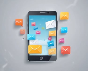 a cell phone with a bunch of email envelopes coming out of it