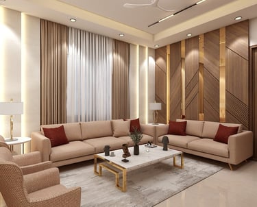 a living room with a couch and chairs