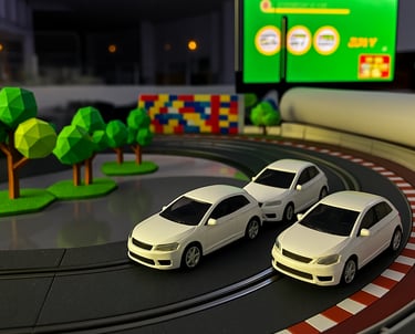 Detalle de la decoración personalizada en pista de Scalextric