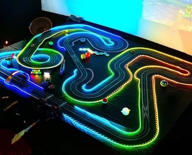 Pista de Scalextric profesional montada en evento corporativo