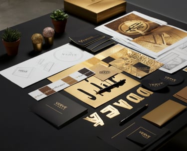 Verve Phoenix team creating brand identity with logo concepts, color palettes, and typography samples
