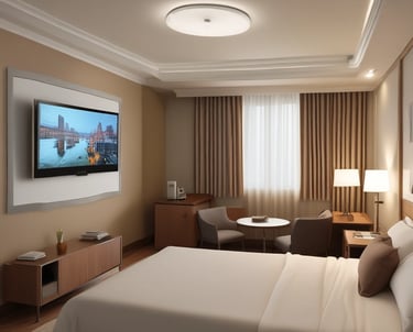 A technician installing cables in a commercial building for RF signal distribution.