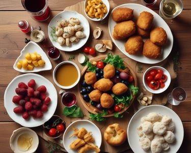 A vibrant plate of assorted Mediterranean tapas arranged beautifully.