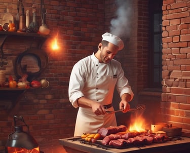 A cozy dining area with warm lighting and rustic decor.