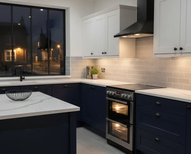 electric cooker install at night in kitchen