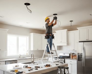 electrician in nuneaton installing spots light in kitchen.