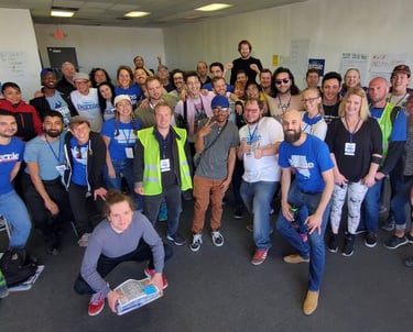 Ray Jarosz poses with is Bernie Sanders 2020 team.