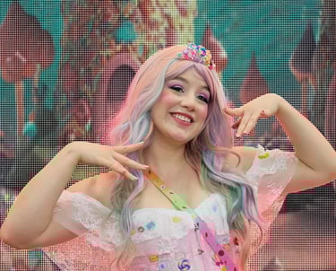 a woman with a candy dress