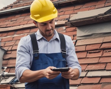 A team collaborating over marketing plans with roofing and HVAC visuals on screens.