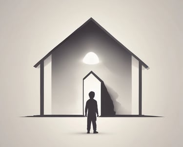 A gentle scene of volunteers warmly embracing children under a bright, morning sky.