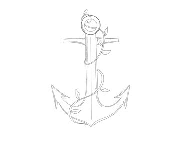 black and white line art anchor