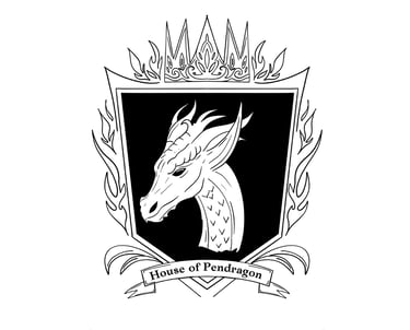 black and white line art fantasy crest