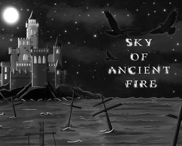 Black and white title card illustration of a castle 