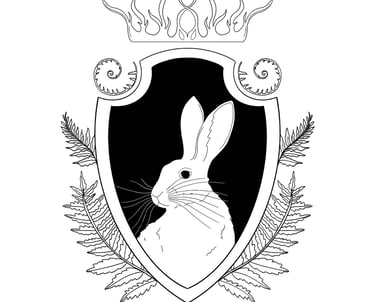black and white line art fantasy crest