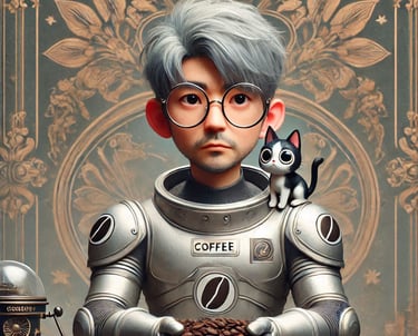 a cartoon character of Nine Planets Roaster, Galactic Roast Master