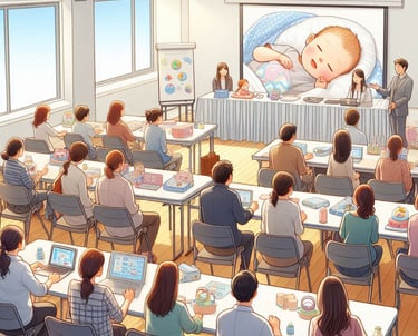Sala en la que se imparte una charla sobre el sueño infantil a diferentes padres