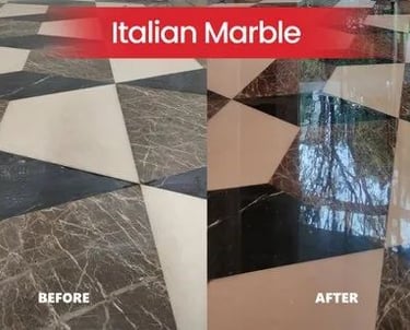 a marble floor with a black and white tile floor