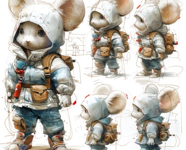 Esquisses d'une mascotte d'explorateur spatial en différentes poses pour le storyboard de création