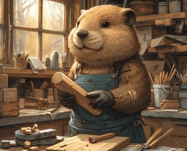 alt="Mascotte castor artisan pour entreprise artisanale - CCA Studio"
