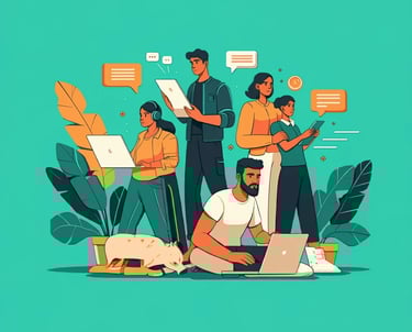 a group of people working on laptops and laptops
