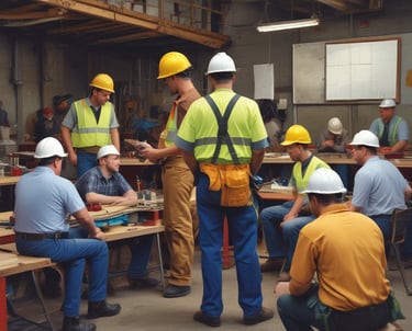 A diverse group of professionals engaged in a safety training session.