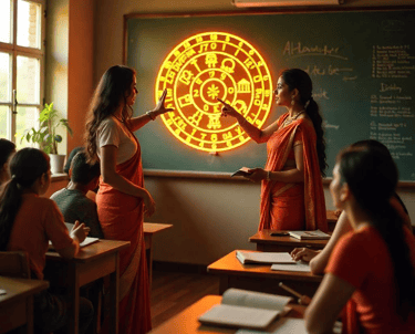 a teacher teaching astrology to a class of students