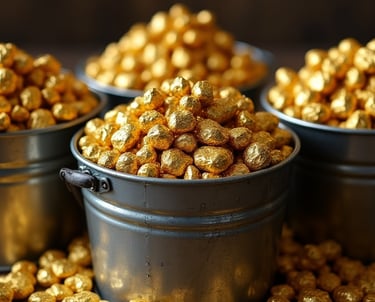 a bunch of gold filled with golden foil foil