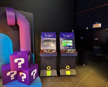 Maquina de fliperama personalizada R.A players para eventos