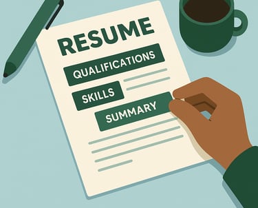 Illustration showing ATS-optimized resume writing and professional coaching