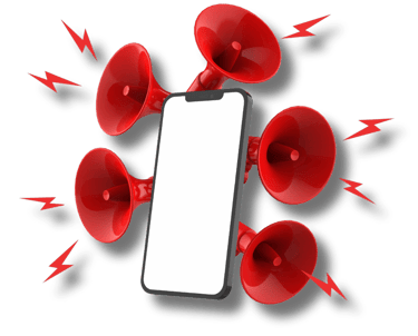 teléfono smartphone rodeado de altavoces 