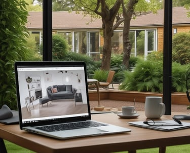 a laptop computer sitting on top of a wooden table