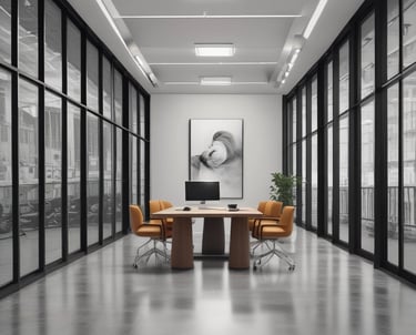 A person in a dark suit is holding a professional video camera in a room that appears to be a studio or set. The background includes a large blue illuminated window, some furniture, and various objects such as a globe.