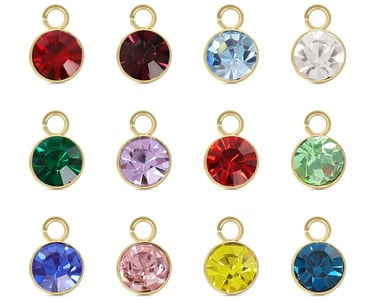 18K Gold PVD Stainless Steel Cubic Zirconia Birthstone Charm