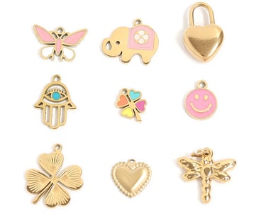 18K Gold PVD Stainless Steel Goodluck Charm Set