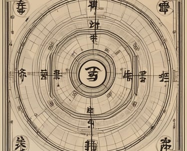 A serene meditation space with a wooden floor, featuring a blue mat and a meditation cushion placed on it. On the left, a potted plant adds a touch of nature. In the upper area, a gong hangs on a wooden stand against a brick wall, creating a calming atmosphere.