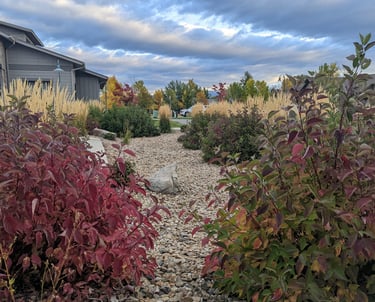 a gravel path with a gravel path leading to a house