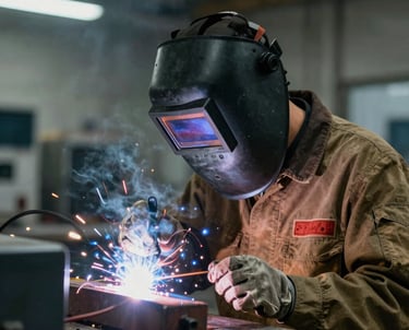 man sitting on gray stone holding angle grinder with sparks