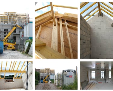 photo chantier mise en place charpente bois