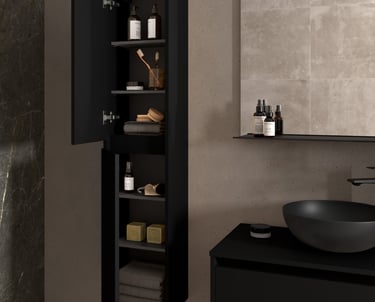 black bathroom storage unit