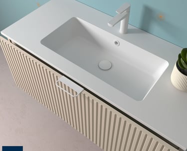 Integrated bathroom furniture basin