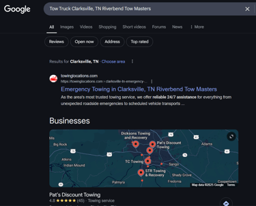 Towing SEO Google Ranking Results