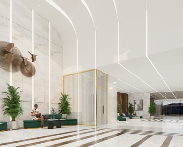 Stylish and modern living room with elegant furniture and warm lighting