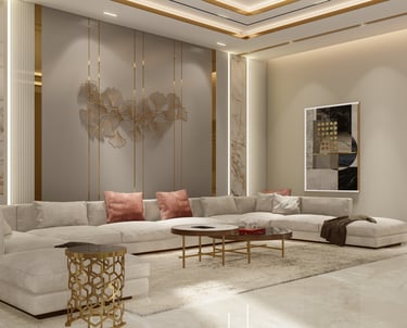 Modern living room with elegant furniture and warm lighting