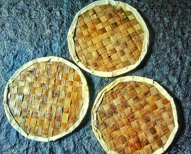 one set natural coconut leaf  woven coasters  is three pieces of coaster 